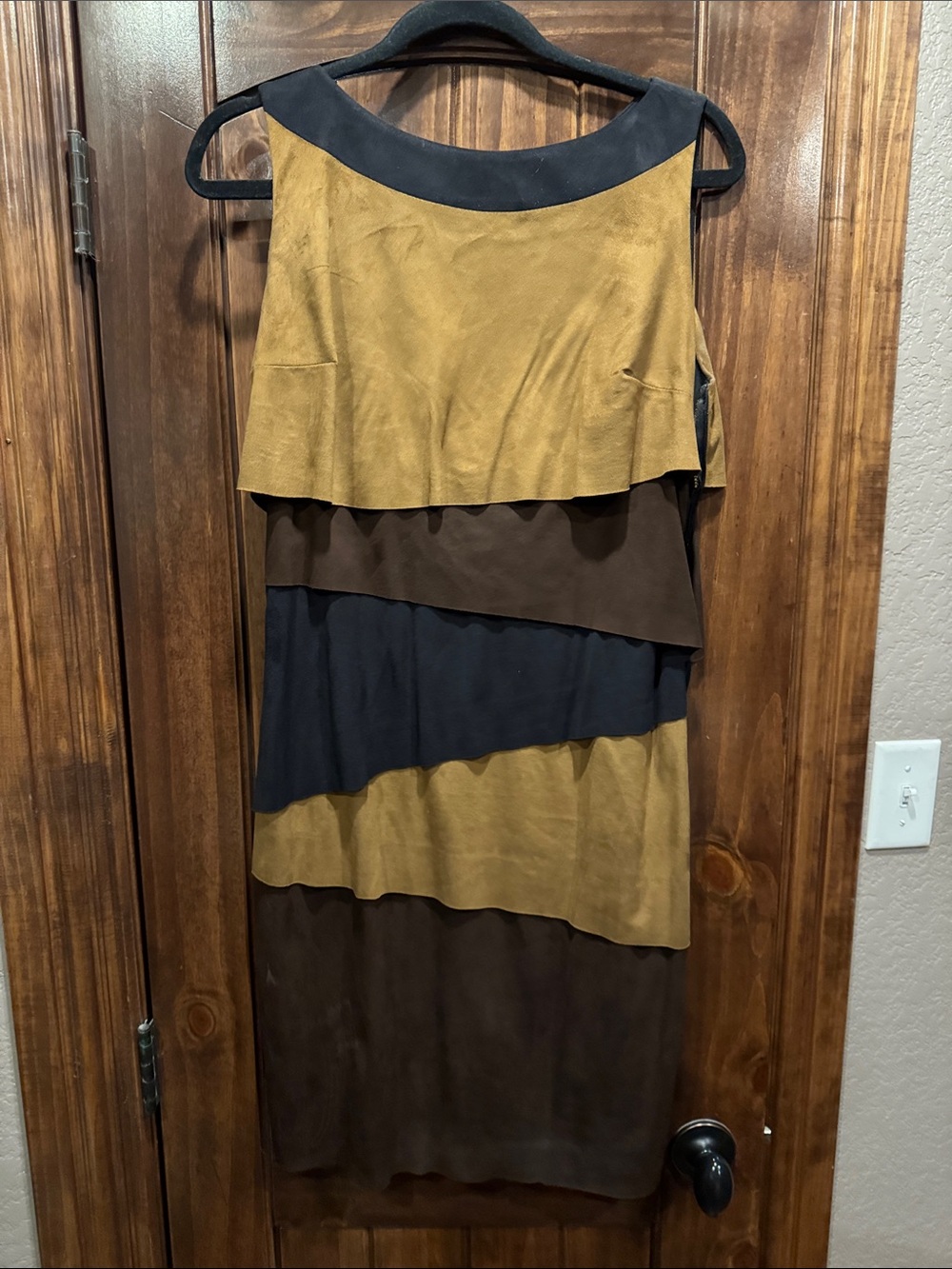 Joseph Ribkoff Layered Colorblock Midi Skirt in Mustard, Brown & Black